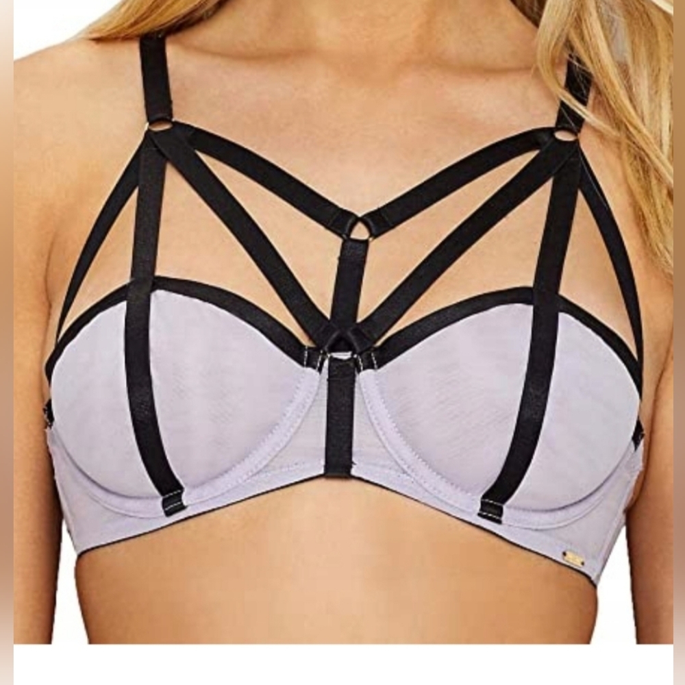 Bleubella Strappy Black and Purple Women's Bra Size 36 B
